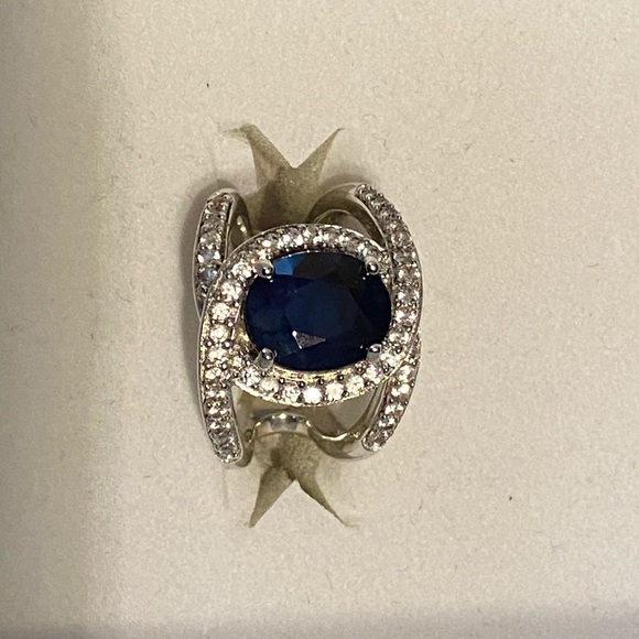 NWOT BLUE SAPPHIRE W ZIRCON STERLING RING - Picture 9 of 12